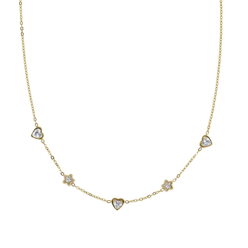 Amen Collana Acciaio Gold Cuori e Stelle