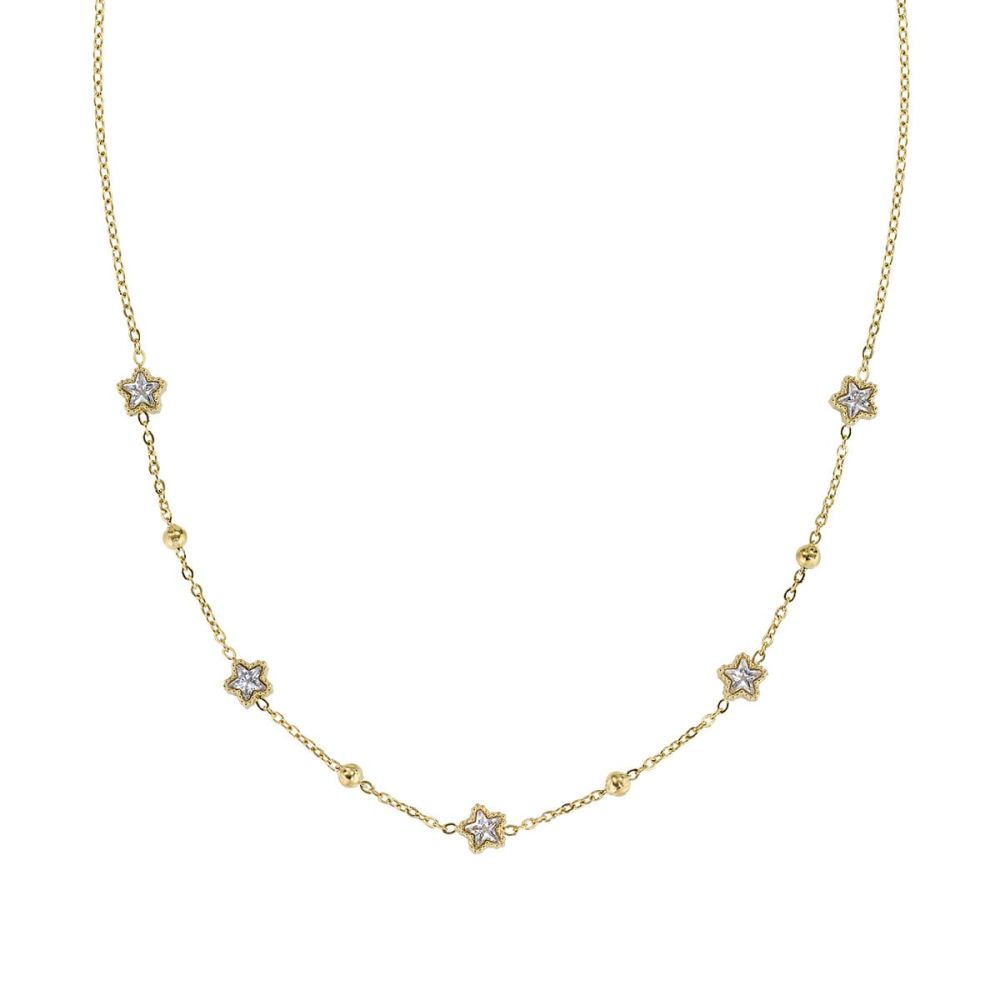 Amen Collana Acciaio Gold Stelle di Cristalli