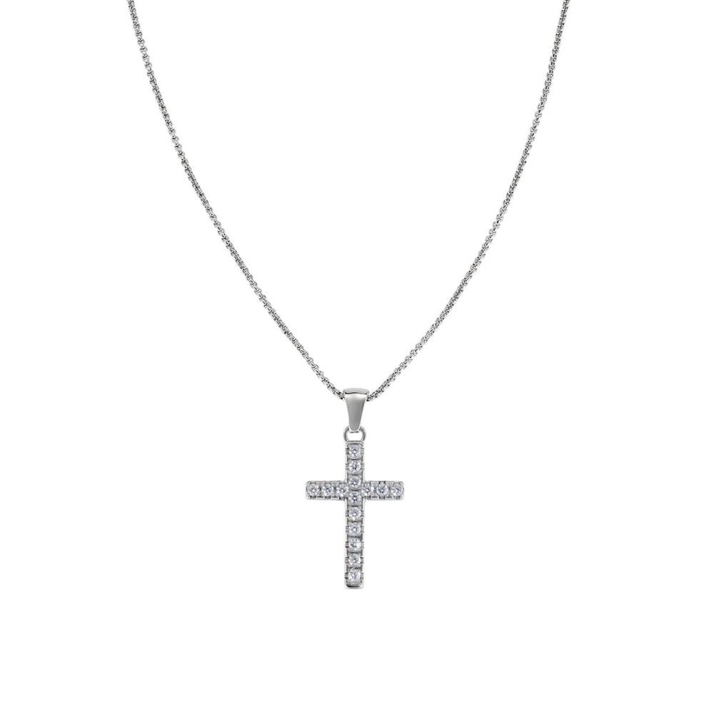 Amen Collana Acciaio Croce Zirconi Bianchi
