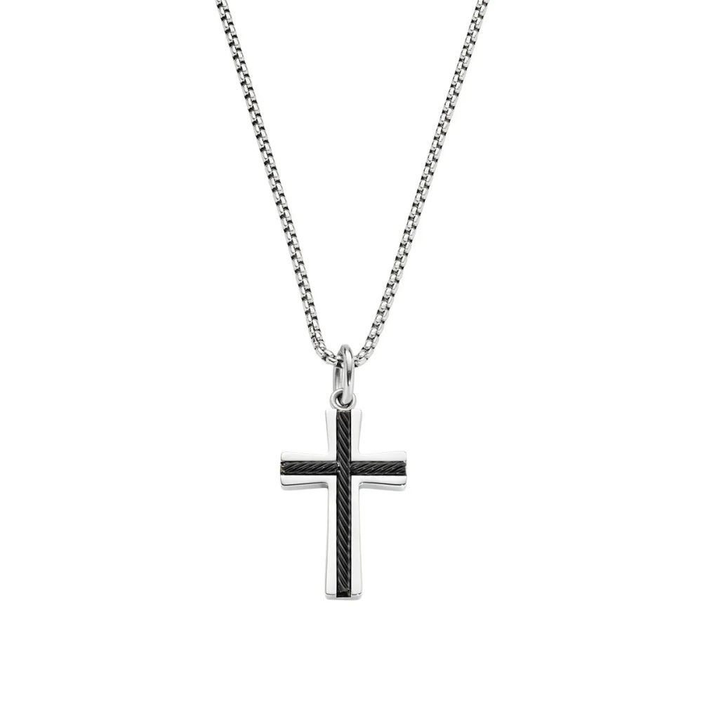 Amen Collana Acciaio Croce ip Nero