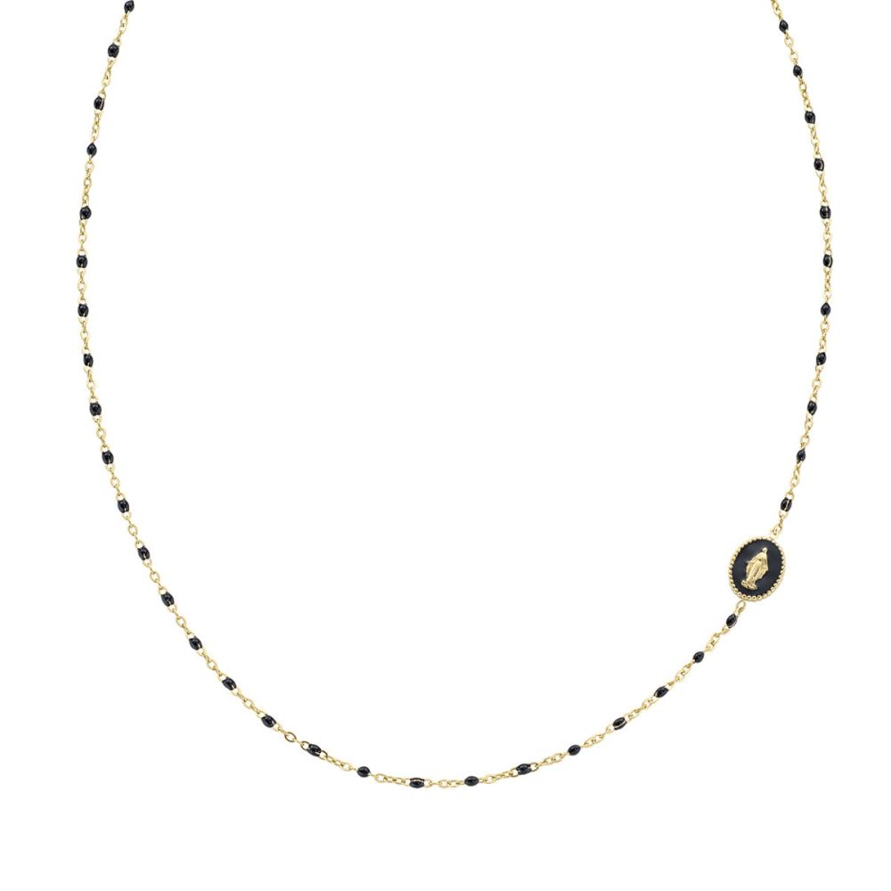 Amen Collana Acciaio Gold Madonnina e Smalto Nero