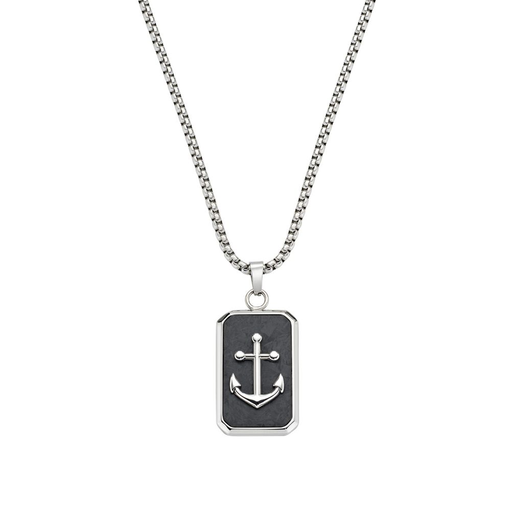 Amen Collana Acciaio Piastra in Carbonio con Ancora