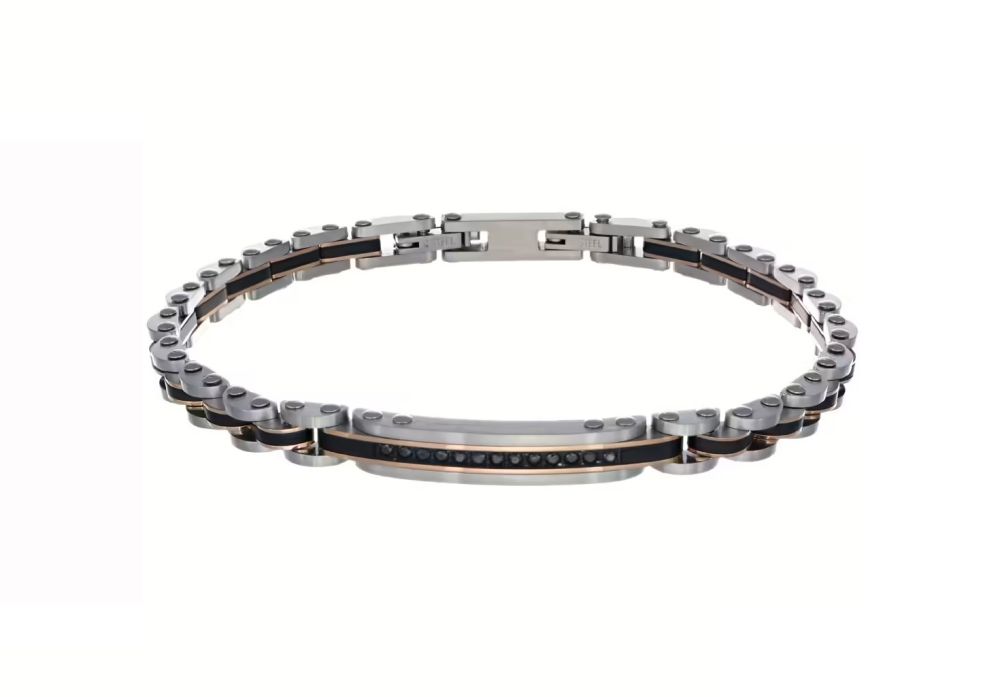 Amen Bracciale Acciaio Pvd Nero e Rosè