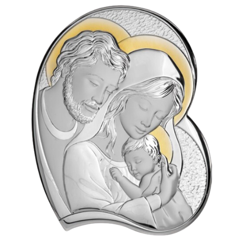 Atelier Cuore Sacra Famiglia Argento e Legno 17X21