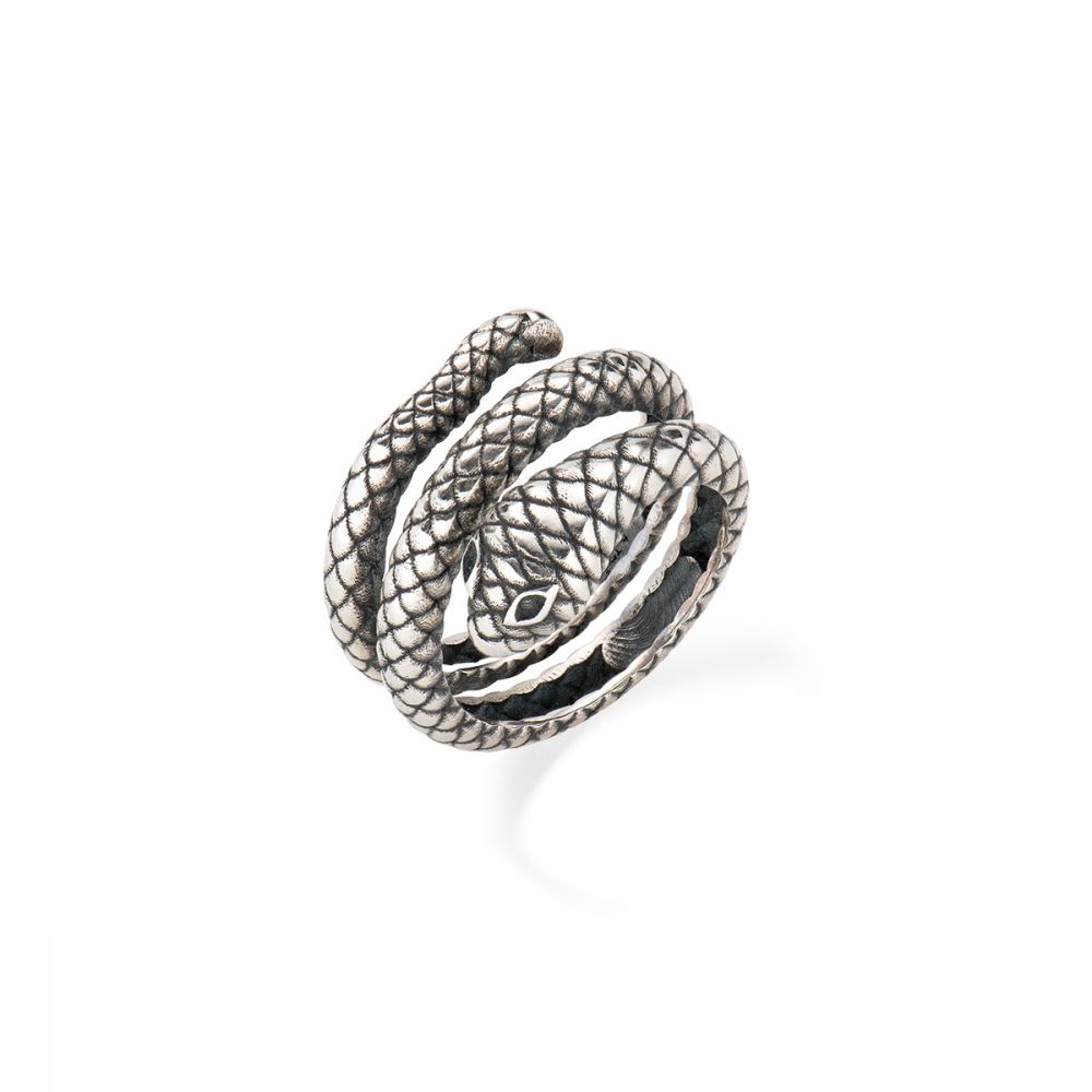 Amen Anello Argento Brunito Serpente-22