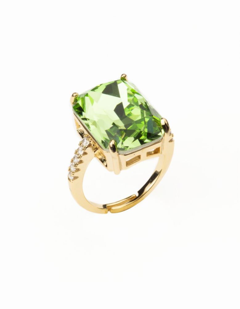 Barbieri Anello Regolabile Metallo Gold Pietra Verde
