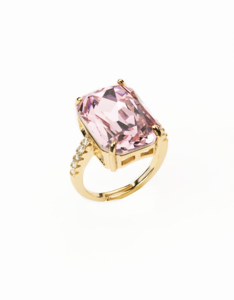 Barbieri Anello Regolabile Metallo Gold Pietra Rosa
