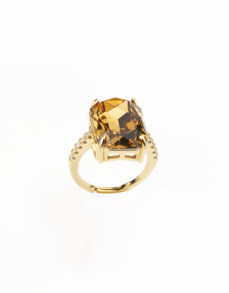 Barbieri Anello Regolabile Metallo Dorato Cristallo Topazio