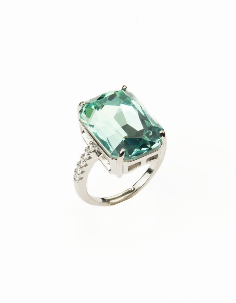 Barbieri Anello Regolabile Metallo Rodiato Pietra Acquamarina
