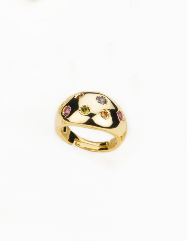 Barbieri Anello Regolabile Metallo Dorato Cristalli Multicolor