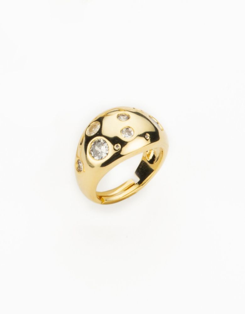 Barbieri Anello Regolabile Metallo Dorato Cristalli Bianchi