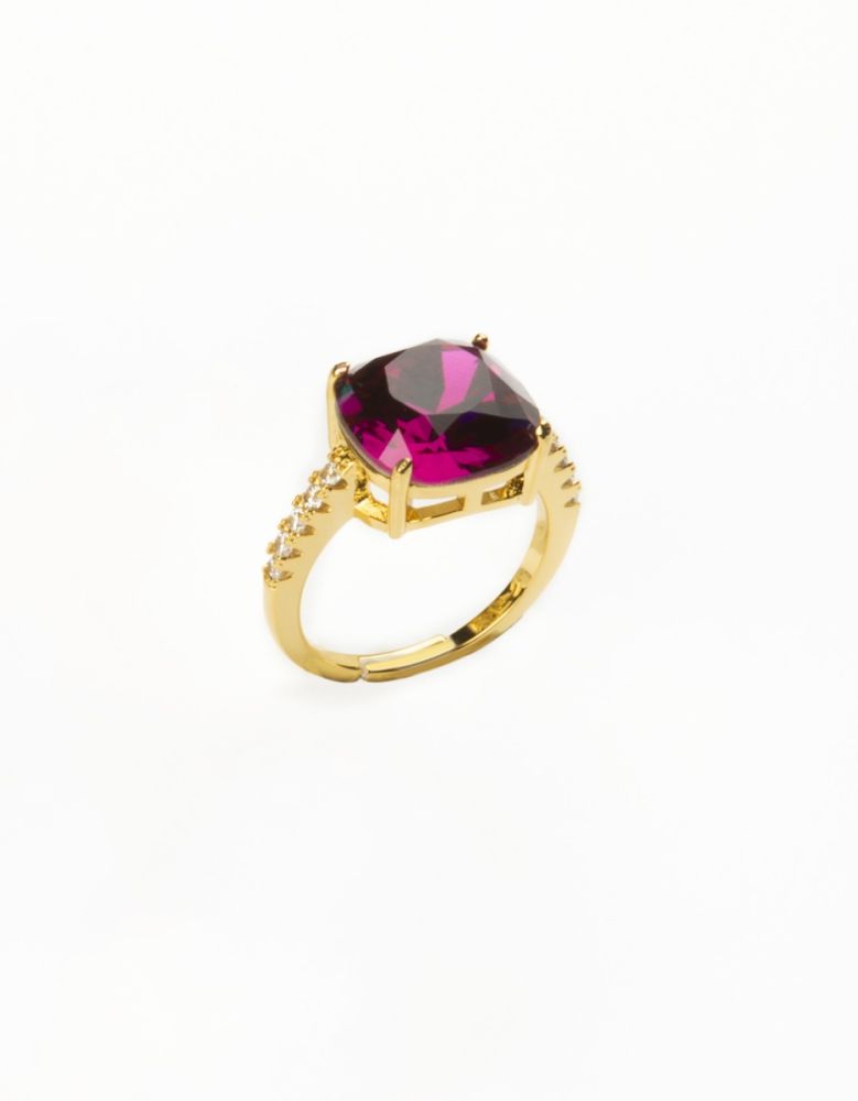 Barbieri Anello Regolabile Metallo Dorato Cristallo Fucsia