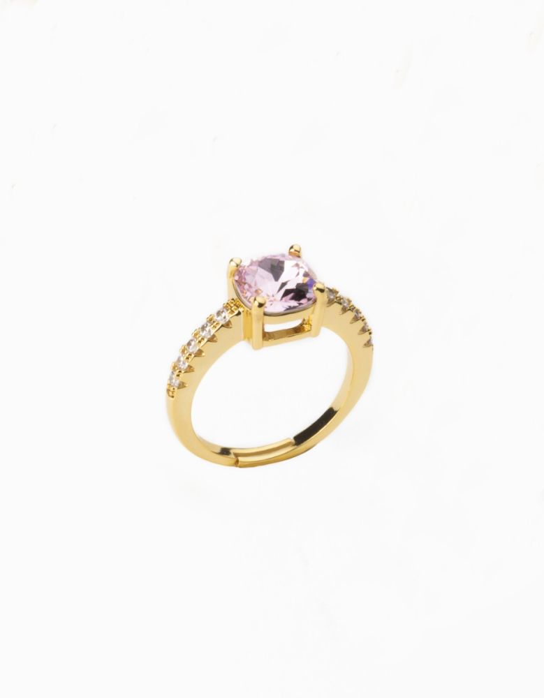Barbieri Anello Regolabile Metallo Dorato Cristallo Rosa