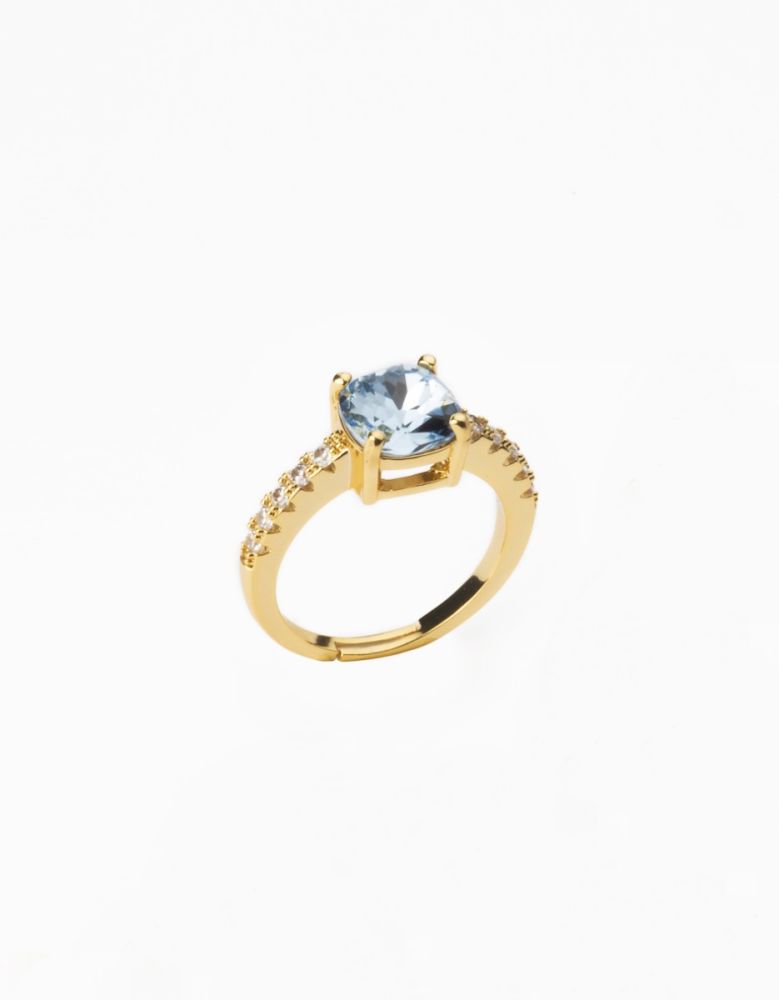 Barbieri Anello Regolabile Metallo Dorato Cristallo Zaffiro