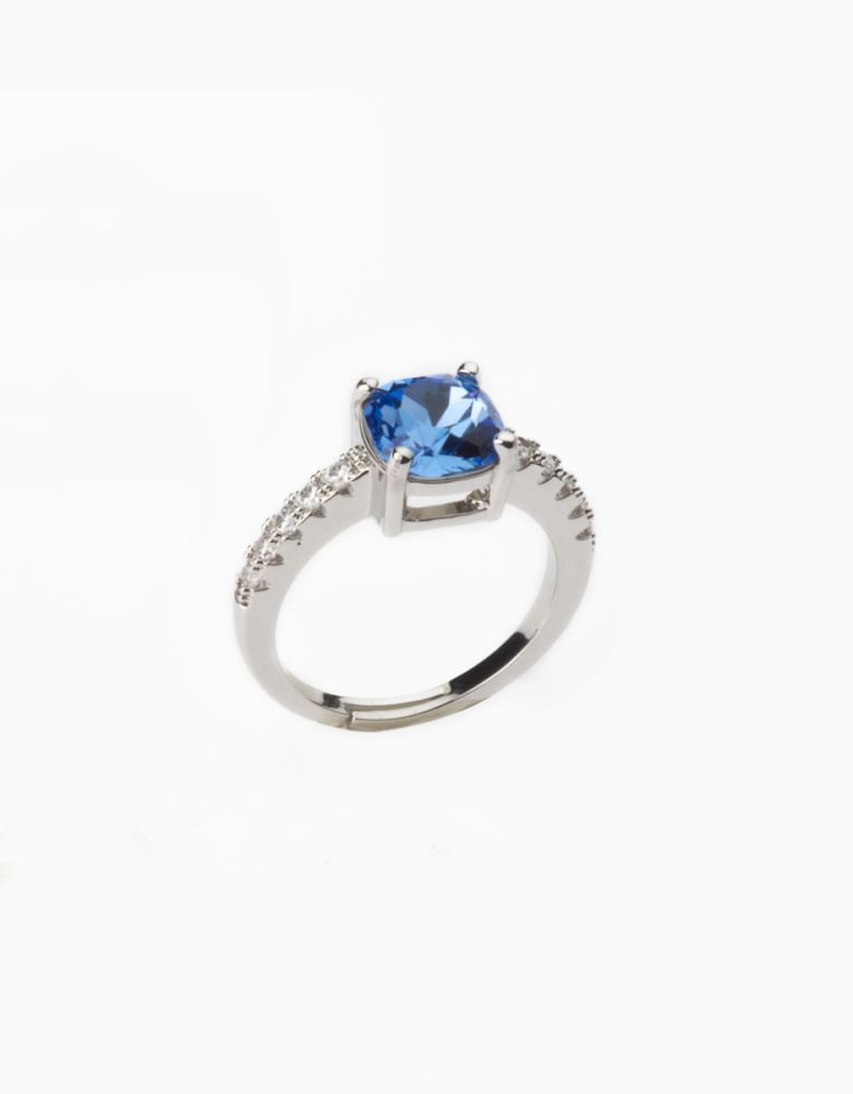 Barbieri Anello Regolabile Metallo Rodiato Cristallo Zaffiro