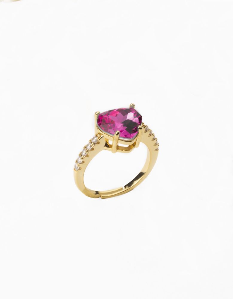 Barbieri Anello Regolabile Metallo Dorato Cuore Fucsia