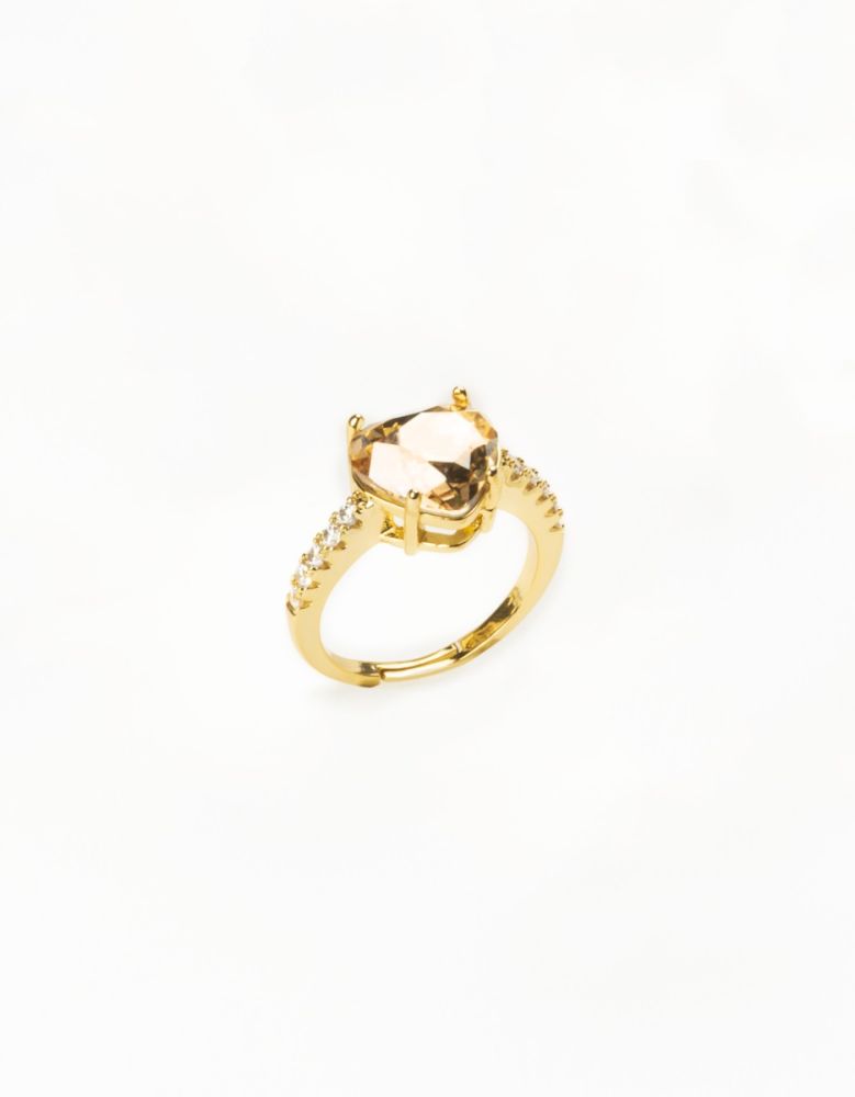 Barbieri Anello Regolabile Metallo Dorato Cristallo Champagne