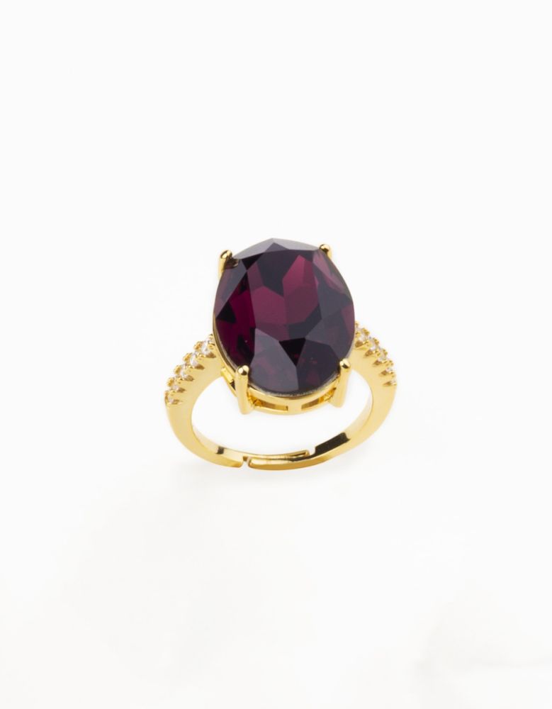 Barbieri Anello Regolabile Metallo Dorato Cristallo Ametista