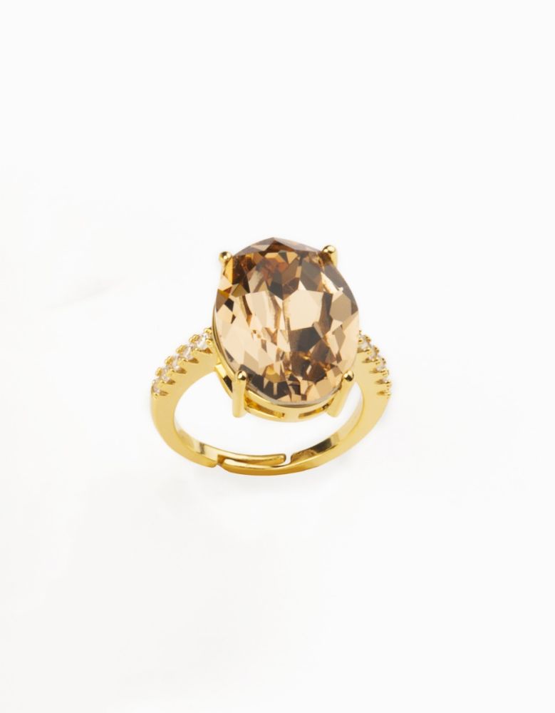 Barbieri Anello Regolabile Metallo Dorato Cristallo Topazio