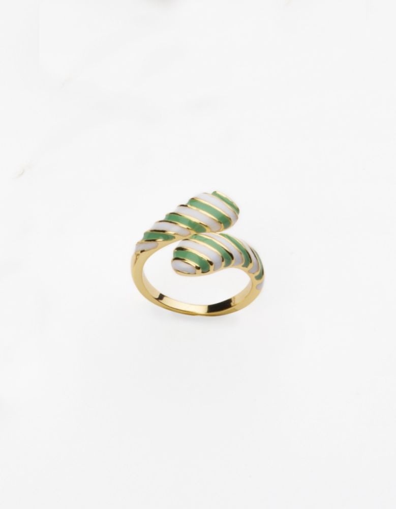 Barbieri Anello Regolabile Metallo Dorato Smalto Bianco e Verde