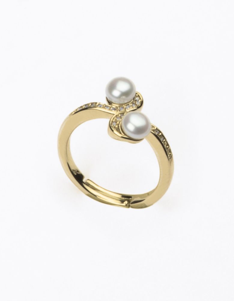 Barbieri Anello Metallo Dorato Perle e Cristalli