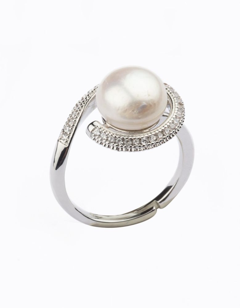 Barbieri Anello Metallo Rodiato Perla e Cristalli