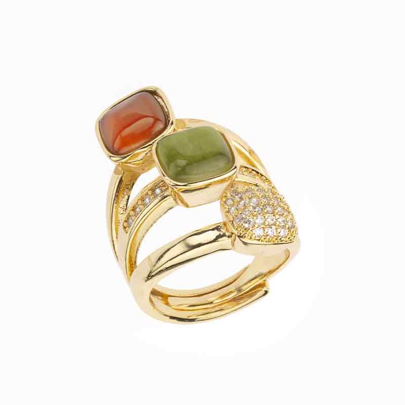 Barbieri Anello Trilogy Metallo Dorato Cat Eye e Zirconi