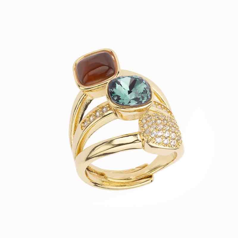 Barbieri Anello Trilogy Metallo Dorato Cat Eye e Zirconi