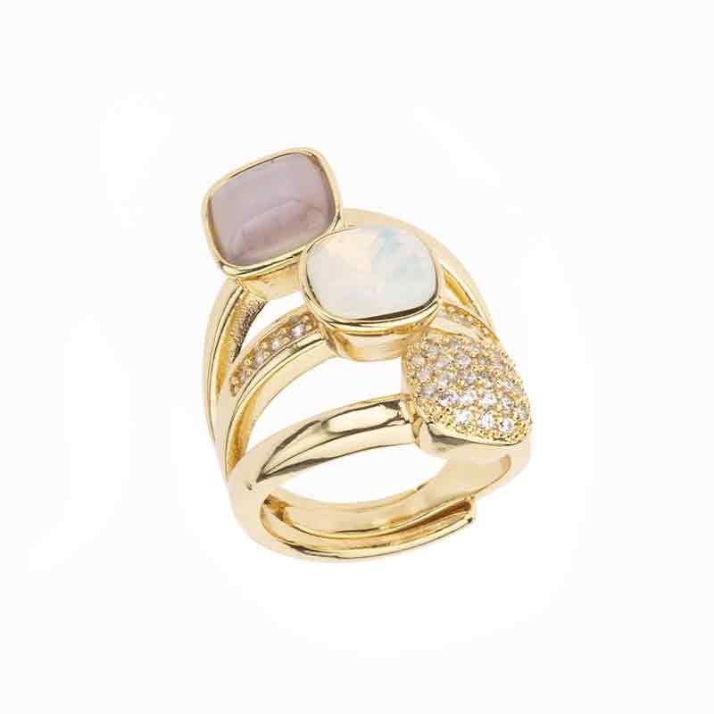 Barbieri Anello Trilogy Metallo Dorato Cat Eye e Zirconi