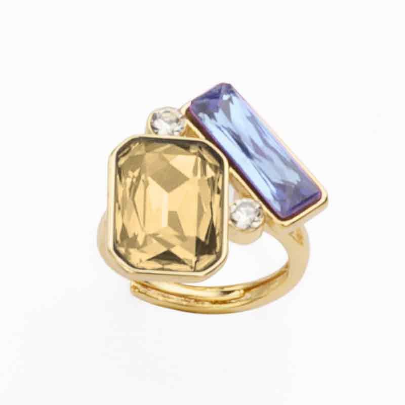 Barbieri Anello Metallo Dorato Cristalli Multicolor