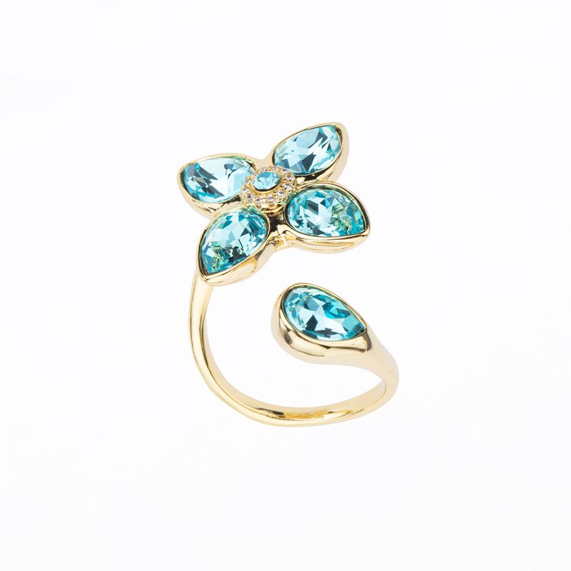 Barbieri Anello Metallo Dorato Cristalli Acquamarina