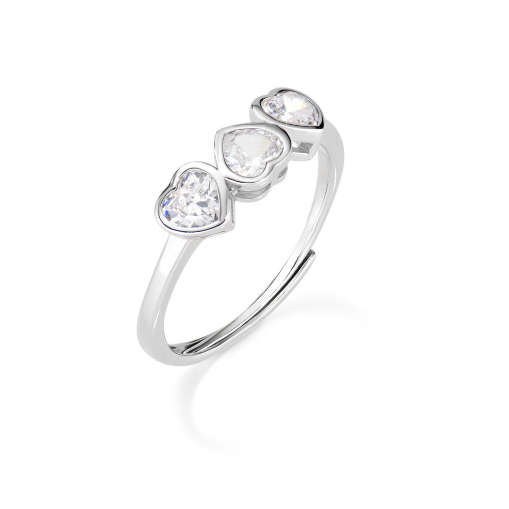 Amen Anello Regolabile Argento 3 Cuori Bianchi-10-14