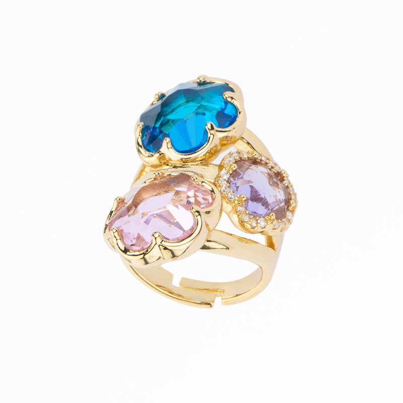 Barbieri Anello Metallo Dorato Cristalli Multicolor