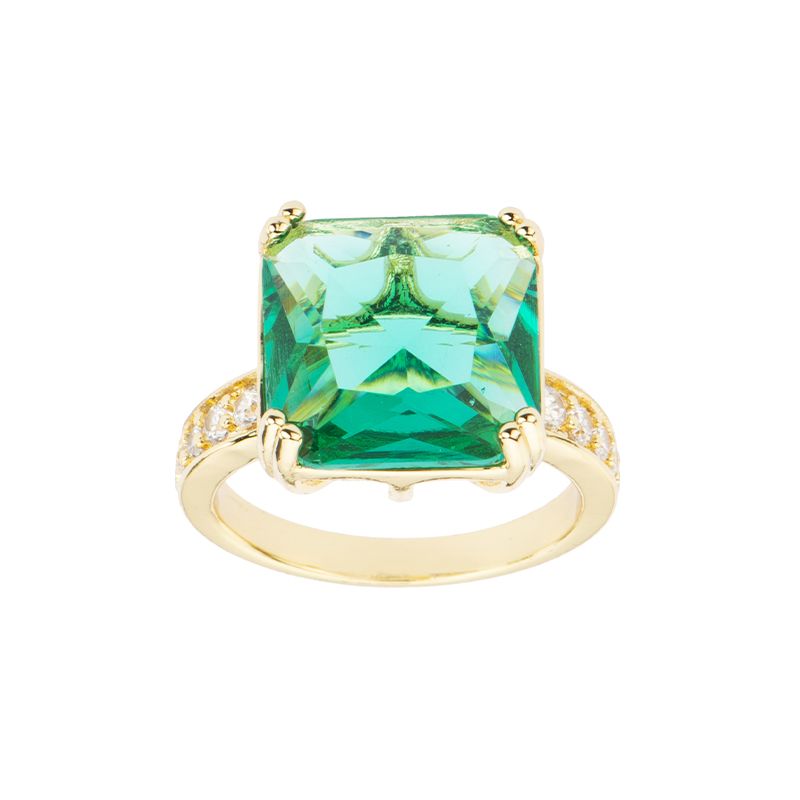 Barbieri Anello Metallo Dorato Cristallo Verde