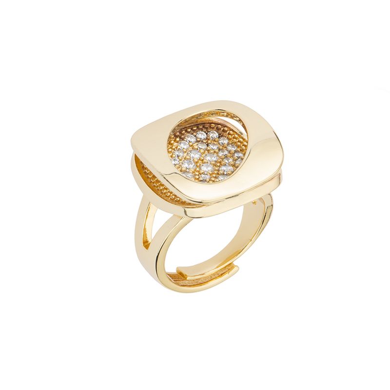 Barbieri Anello Metallo Dorato Zirconi Bianchi