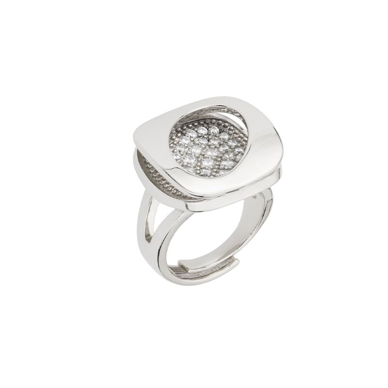 Barbieri Anello Metallo Rodiato Zirconi Bianchi
