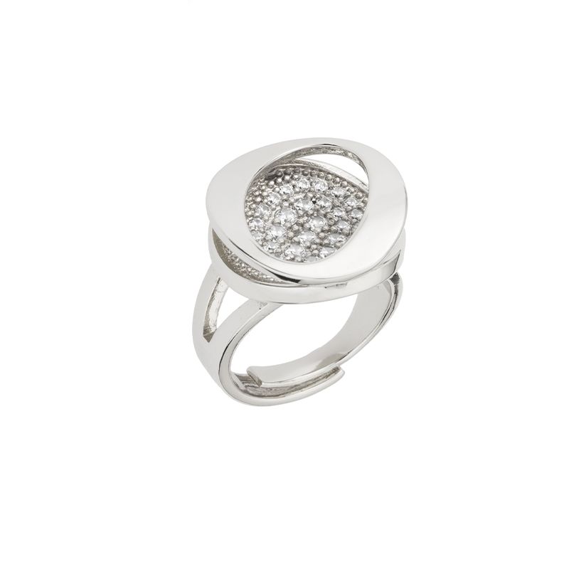 Barbieri Anello Metallo Rodiato Zirconi Bianchi