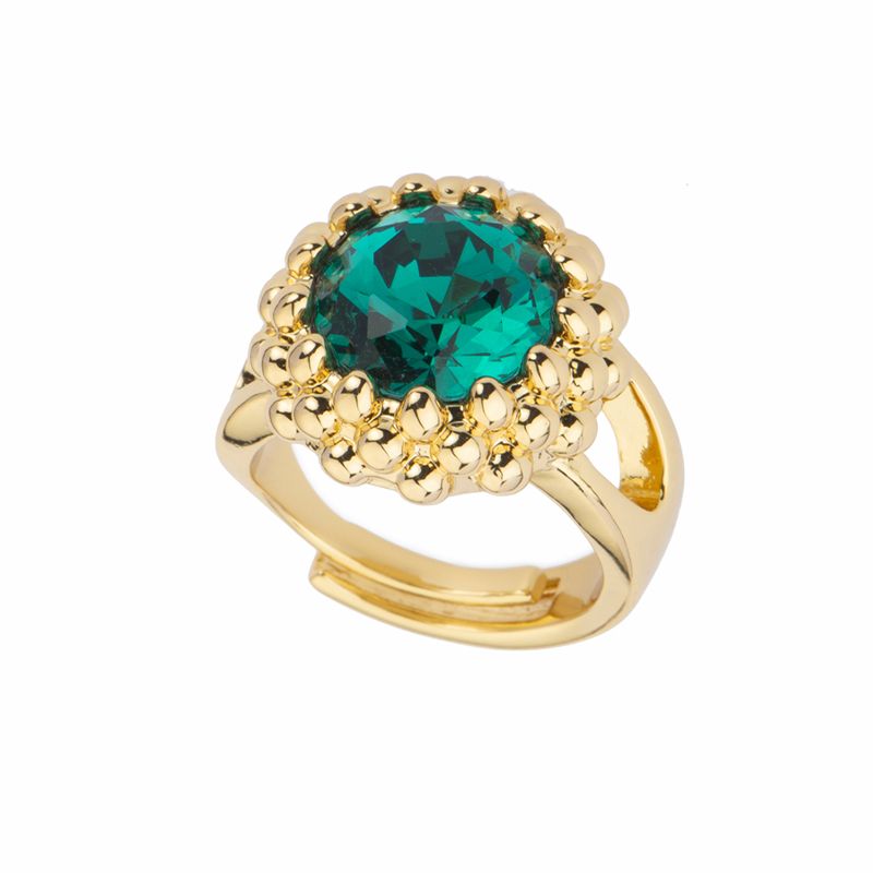  Barbieri Anello Metallo Dorato Cristallo Smeraldo
