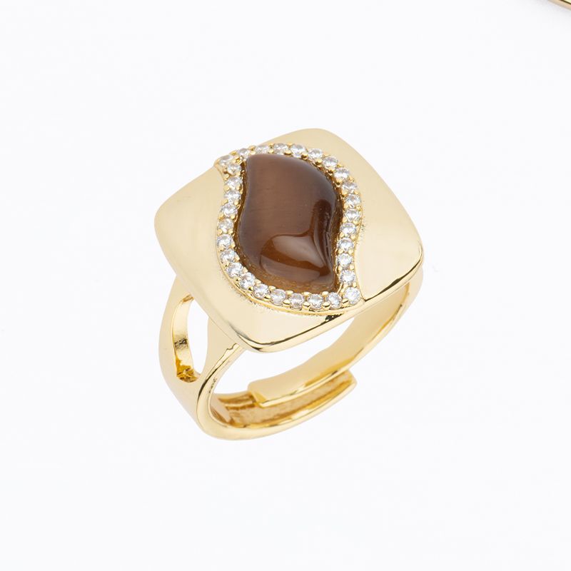 Barbieri Anello Metallo Dorato Foglia Marrone