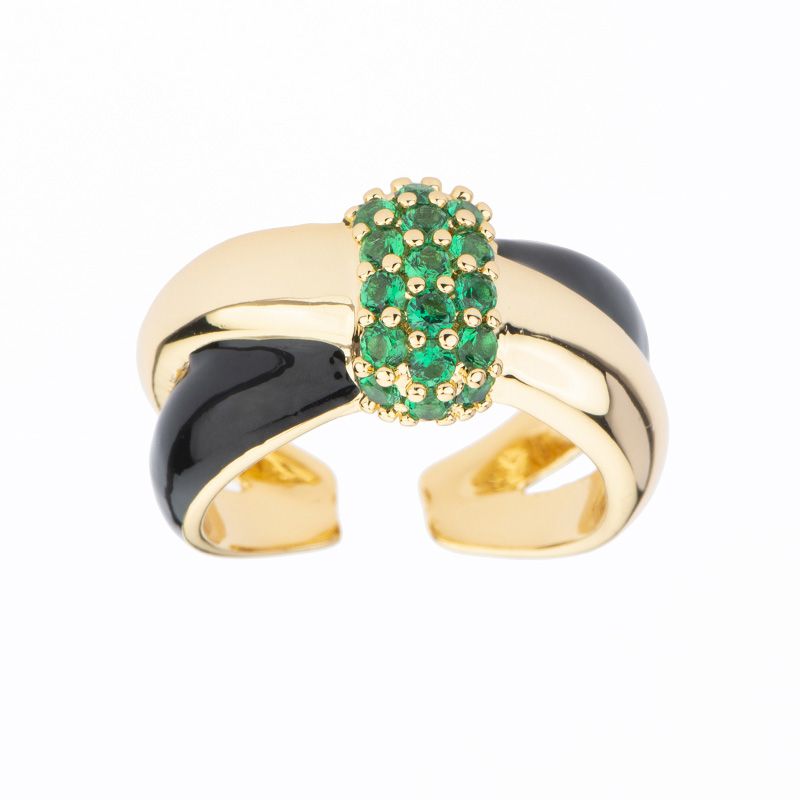 Barbieri Anello Metallo Dorato e Smalto con Zirconi