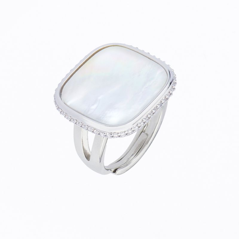 Barbieri Anello Metallo Rodiato Madreperla e Zirconi