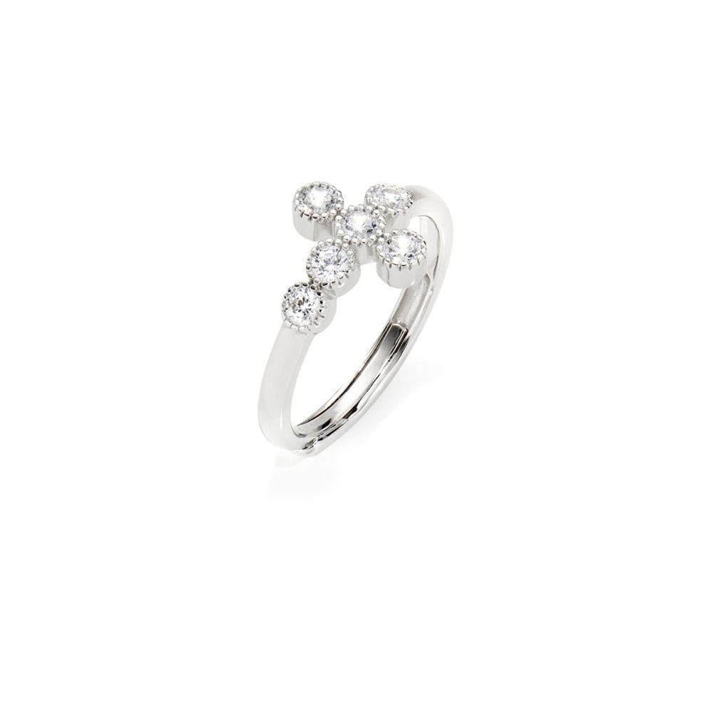 Amen Anello Argento Croce di Zirconi Bianchi