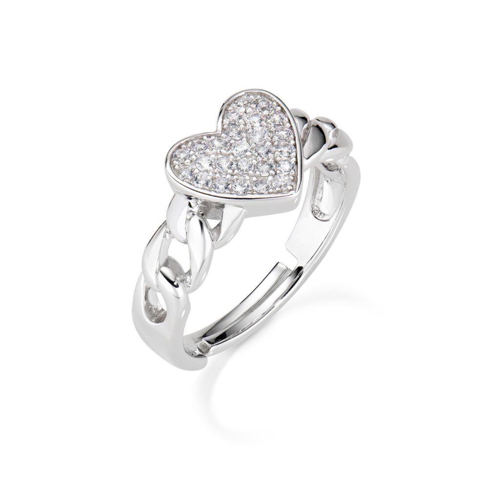 Amen Anello Regolabile Argento Rodiato Cuore Zirconato