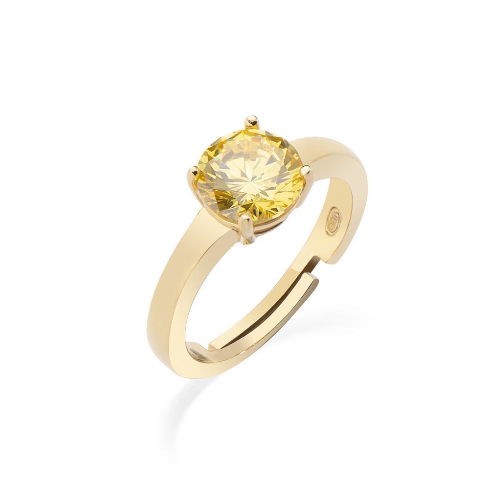 Amen Anello Regolabile Donna Argento Gold Solitario Giallo-18-20