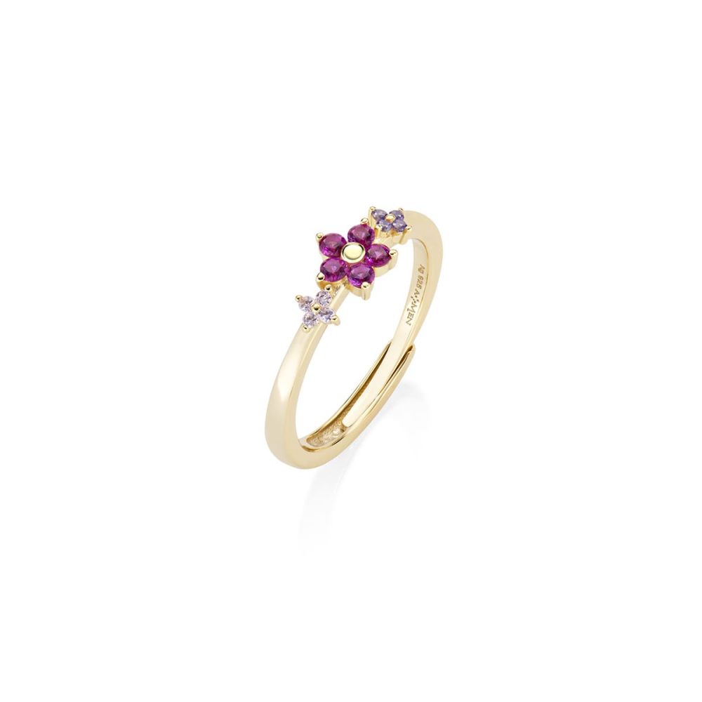 Amen Anello Argento Gold Fiore Zirconi Multicolor
