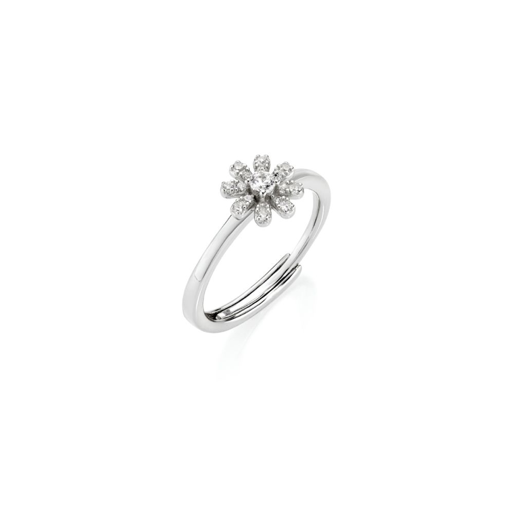 Amen Anello Argento Fiore Cristalli Bianchi