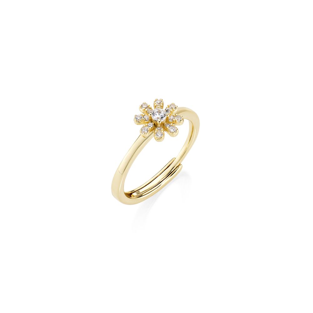 Amen Anello Argento Gold Fiore Cristalli Bianchi