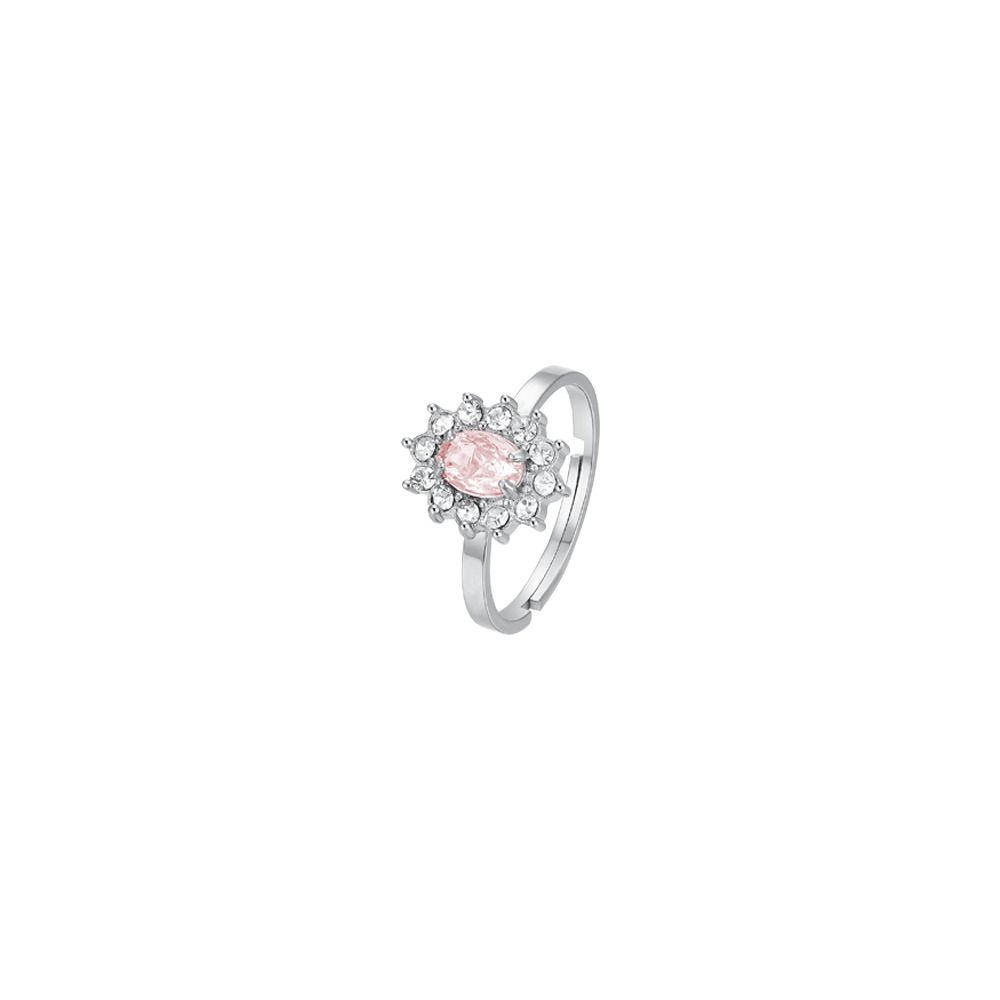 Luca Barra Anello Acciaio Cristalli e Zircone Rosa