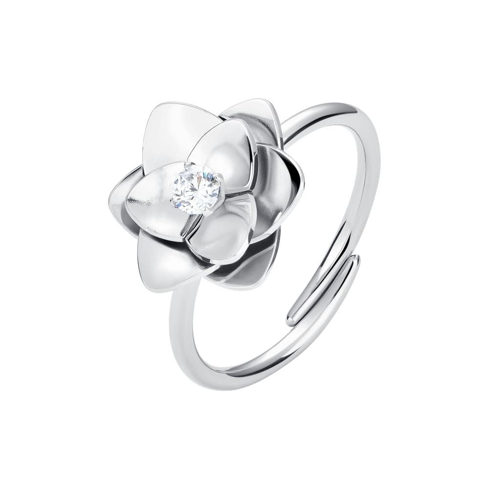 Luca Barra Anello Acciaio Fiore con Zircone Bianco