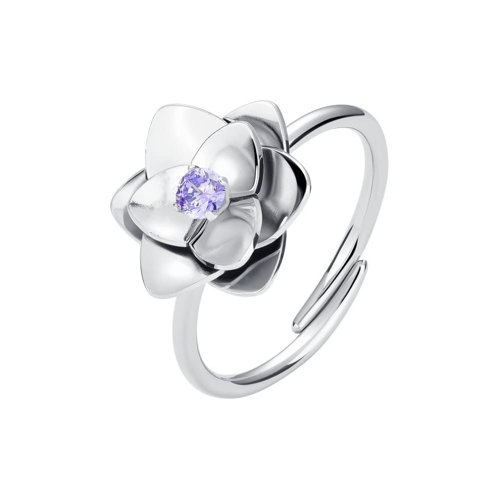 Luca Barra Anello Acciaio Fiore con Zircone Viola